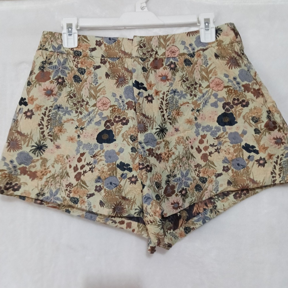 Commense Floral Jacquard Tapestry Shorts High Waisted Muted Botanical Green M